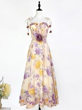 Designer-style Ruffle Floral Tie-Shoulder Sundress